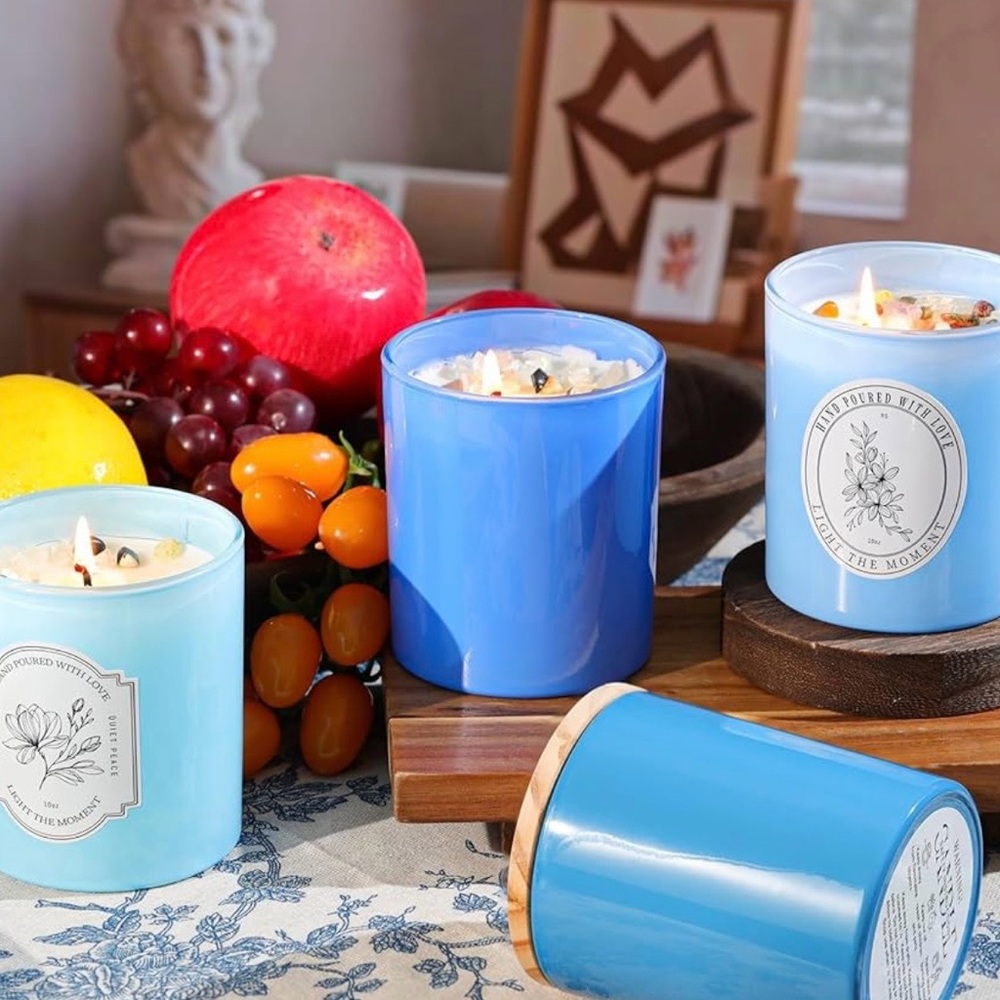 12Pcs Assorted Blue Glass Candle Jars with Wooden Lids for Making Candles - Picture 8 of 8